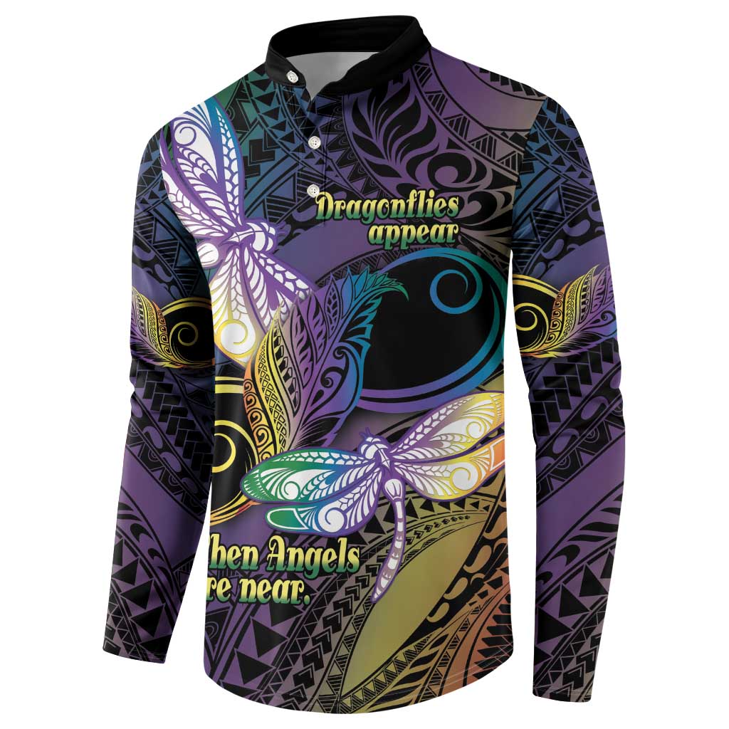 Personalized Polynesian Memorial Button Sweatshirt Dragonflies Appear When Angels Are Near