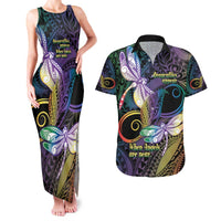 Personalized Polynesian Memorial Couples Matching Tank Maxi Dress and Hawaiian Shirt Dragonflies Appear When Angels Are Near