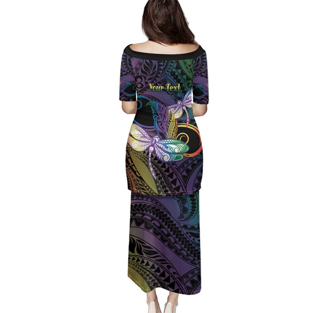 Personalized Polynesian Memorial Family Matching Puletasi and Hawaiian Shirt Dragonflies Appear When Angels Are Near