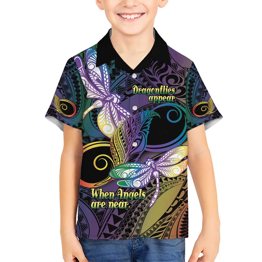 Personalized Polynesian Memorial Family Matching Short Sleeve Bodycon Dress and Hawaiian Shirt Dragonflies Appear When Angels Are Near