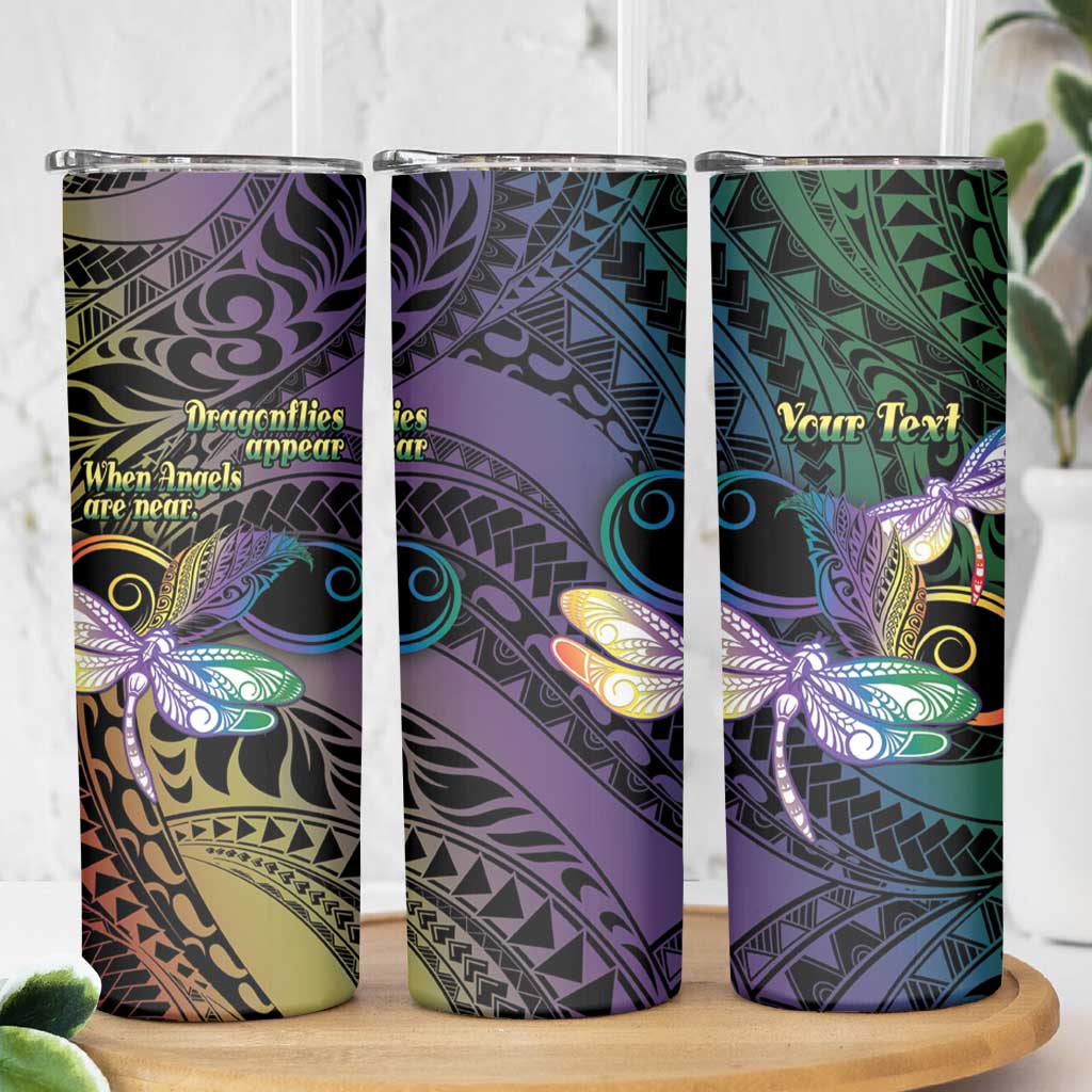 Personalized Polynesian Memorial Skinny Tumbler Dragonflies Appear When Angels Are Near