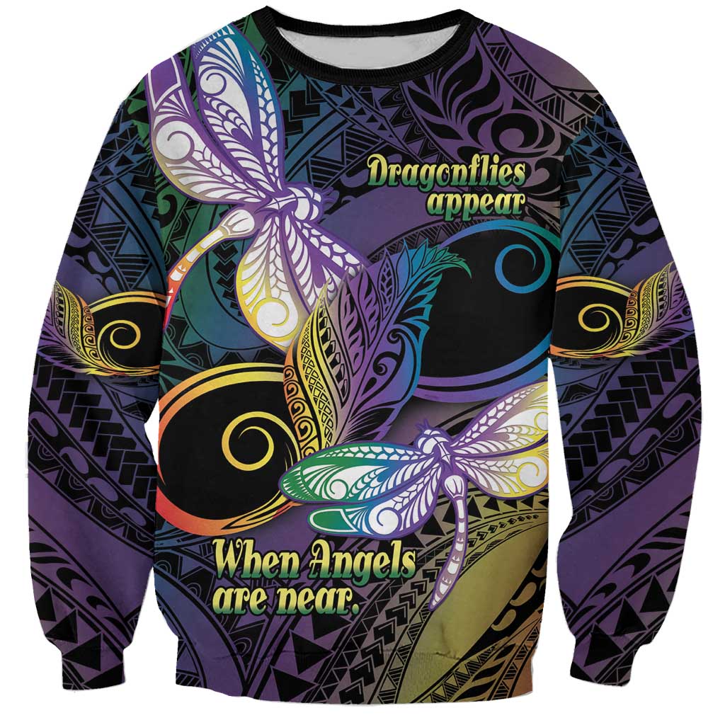 Personalized Polynesian Memorial Sweatshirt Dragonflies Appear When Angels Are Near