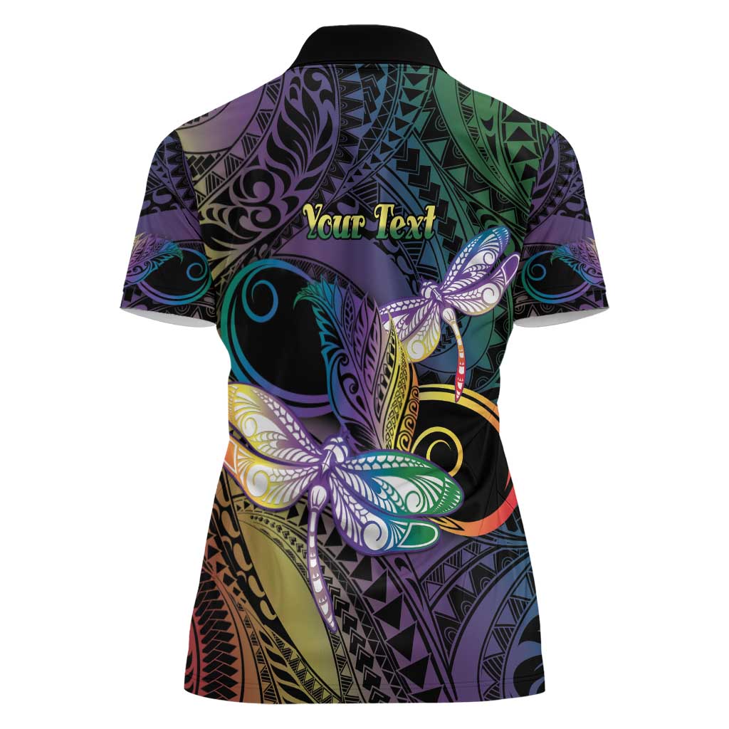 Personalized Polynesian Memorial Women Polo Shirt Dragonflies Appear When Angels Are Near