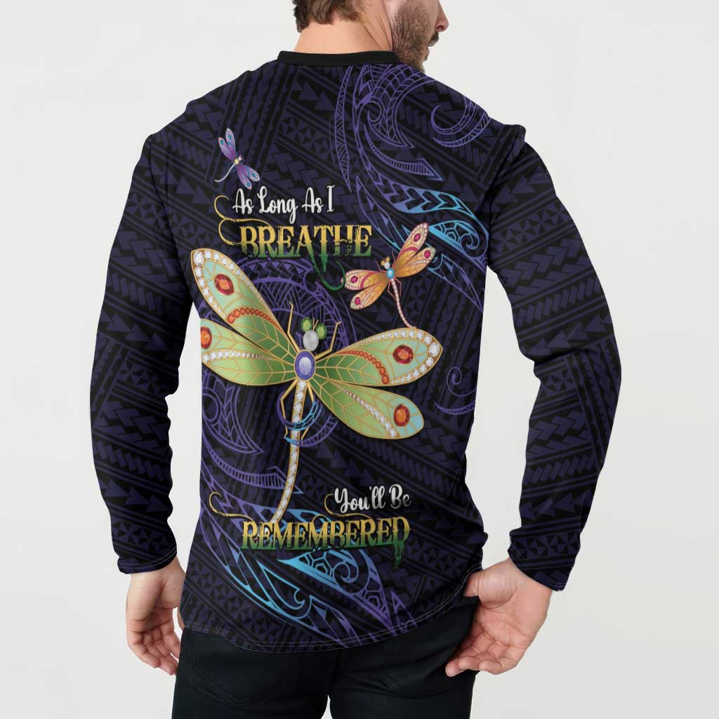 As Long As I Breathe You'll Be Remembered Button Sweatshirt Dragonflies Memorial - Polynesian Pattern LT14 - Polynesian Pride