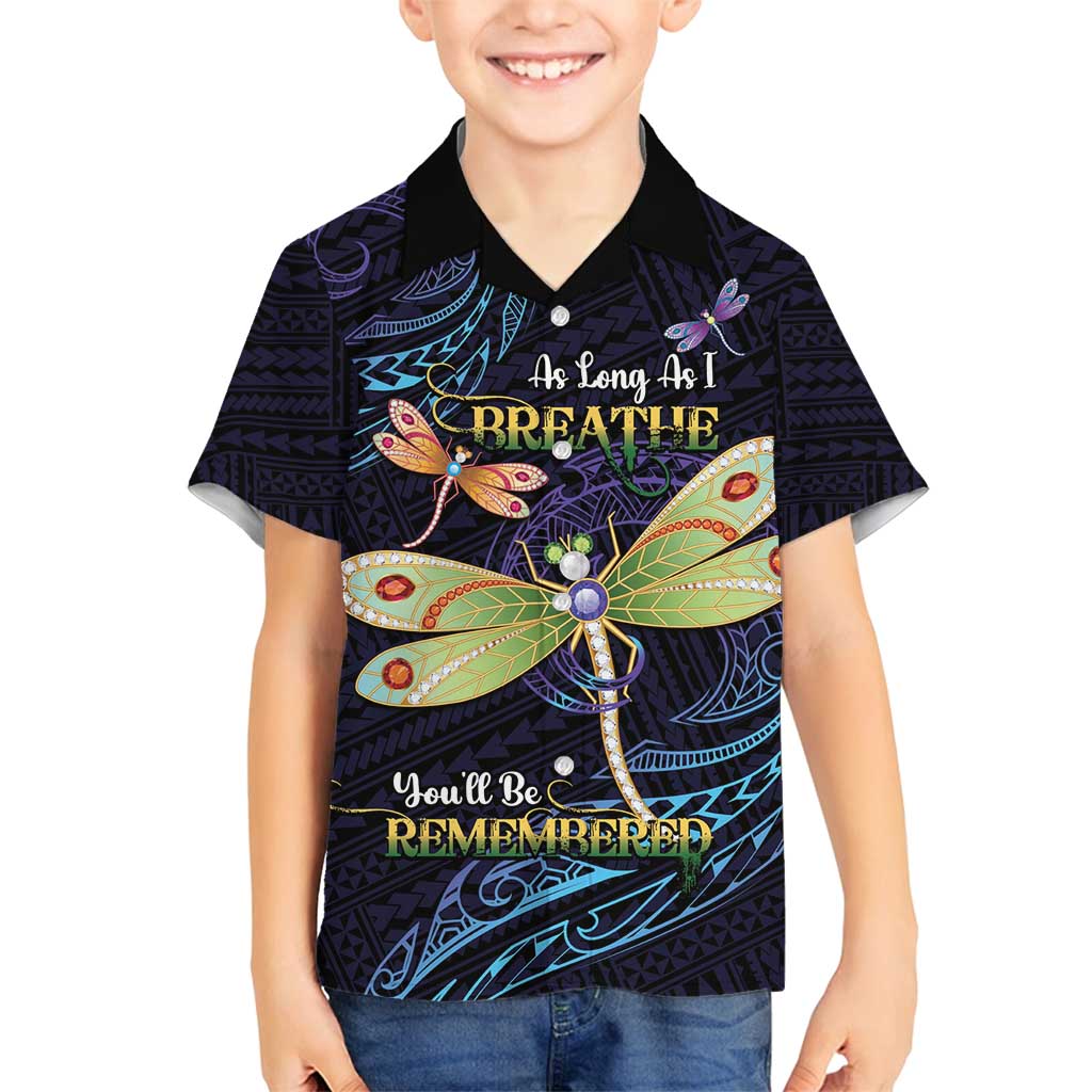 As Long As I Breathe You'll Be Remembered Family Matching Tank Maxi Dress and Hawaiian Shirt Dragonflies Memorial - Polynesian Pattern LT14 Son's Shirt Black - Polynesian Pride