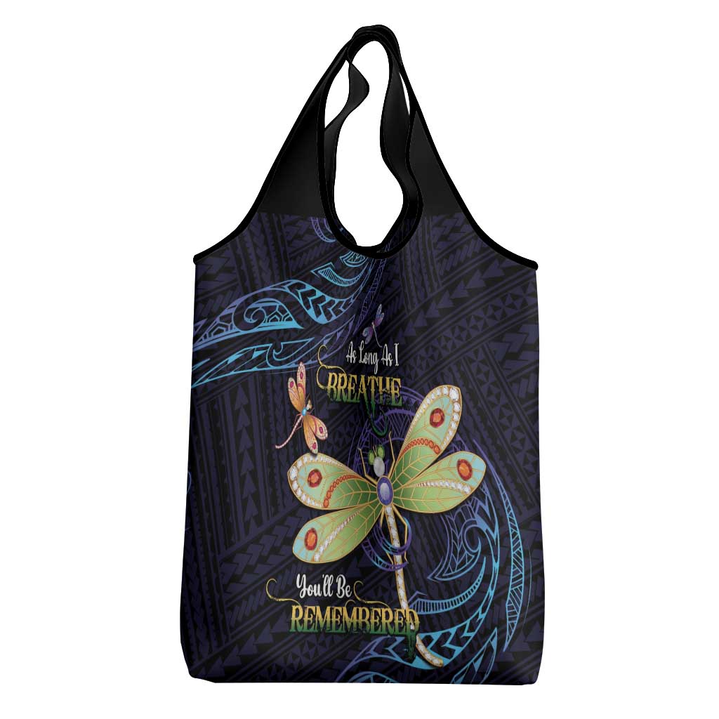 As Long As I Breathe You'll Be Remembered Grocery Bag Dragonflies Memorial - Polynesian Pattern
