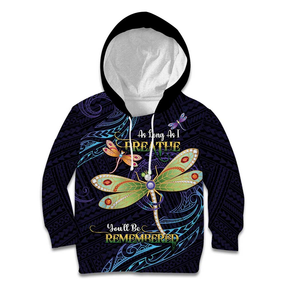 As Long As I Breathe You'll Be Remembered Kid Hoodie Dragonflies Memorial - Polynesian Pattern LT14 Hoodie Black - Polynesian Pride