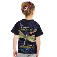 As Long As I Breathe You'll Be Remembered Kid T Shirt Dragonflies Memorial - Polynesian Pattern
