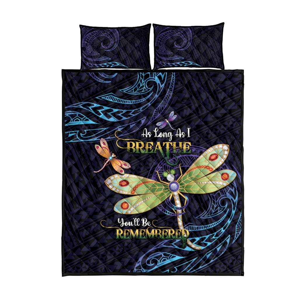 As Long As I Breathe You'll Be Remembered Quilt Bed Set Dragonflies Memorial - Polynesian Pattern