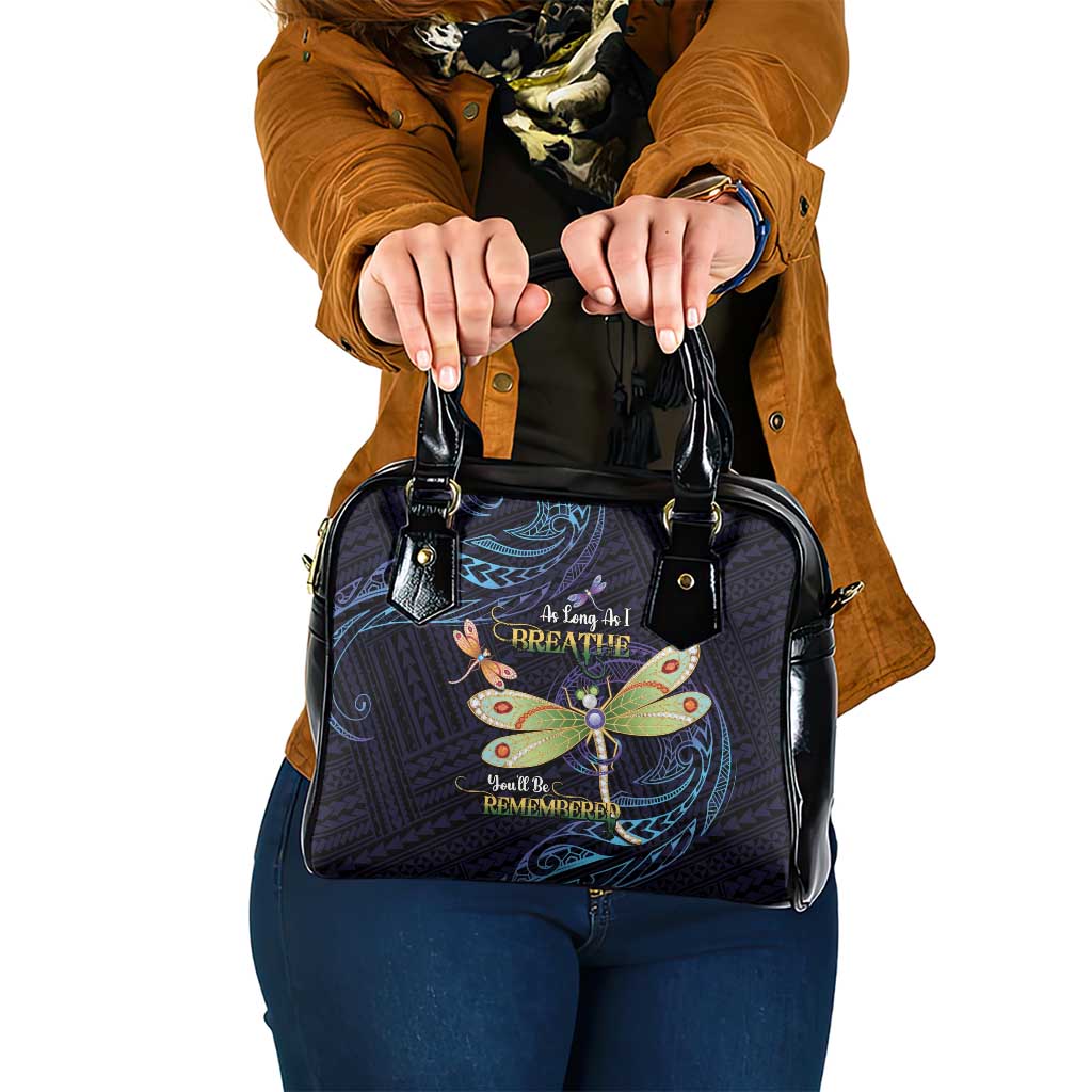As Long As I Breathe You'll Be Remembered Shoulder Handbag Dragonflies Memorial - Polynesian Pattern LT14 One Size Black - Polynesian Pride
