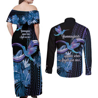 Polynesian Memorial Couples Matching Off Shoulder Maxi Dress and Long Sleeve Button Shirt Hummingbirds Appear When Angels Are Near LT14