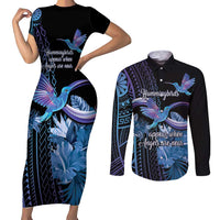 Polynesian Memorial Couples Matching Short Sleeve Bodycon Dress and Long Sleeve Button Shirt Hummingbirds Appear When Angels Are Near LT14