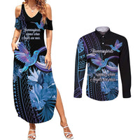 Polynesian Memorial Couples Matching Summer Maxi Dress and Long Sleeve Button Shirt Hummingbirds Appear When Angels Are Near LT14