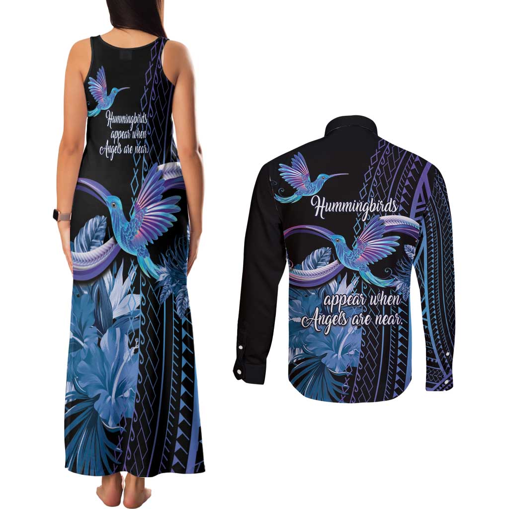 Polynesian Memorial Couples Matching Tank Maxi Dress and Long Sleeve Button Shirt Hummingbirds Appear When Angels Are Near LT14