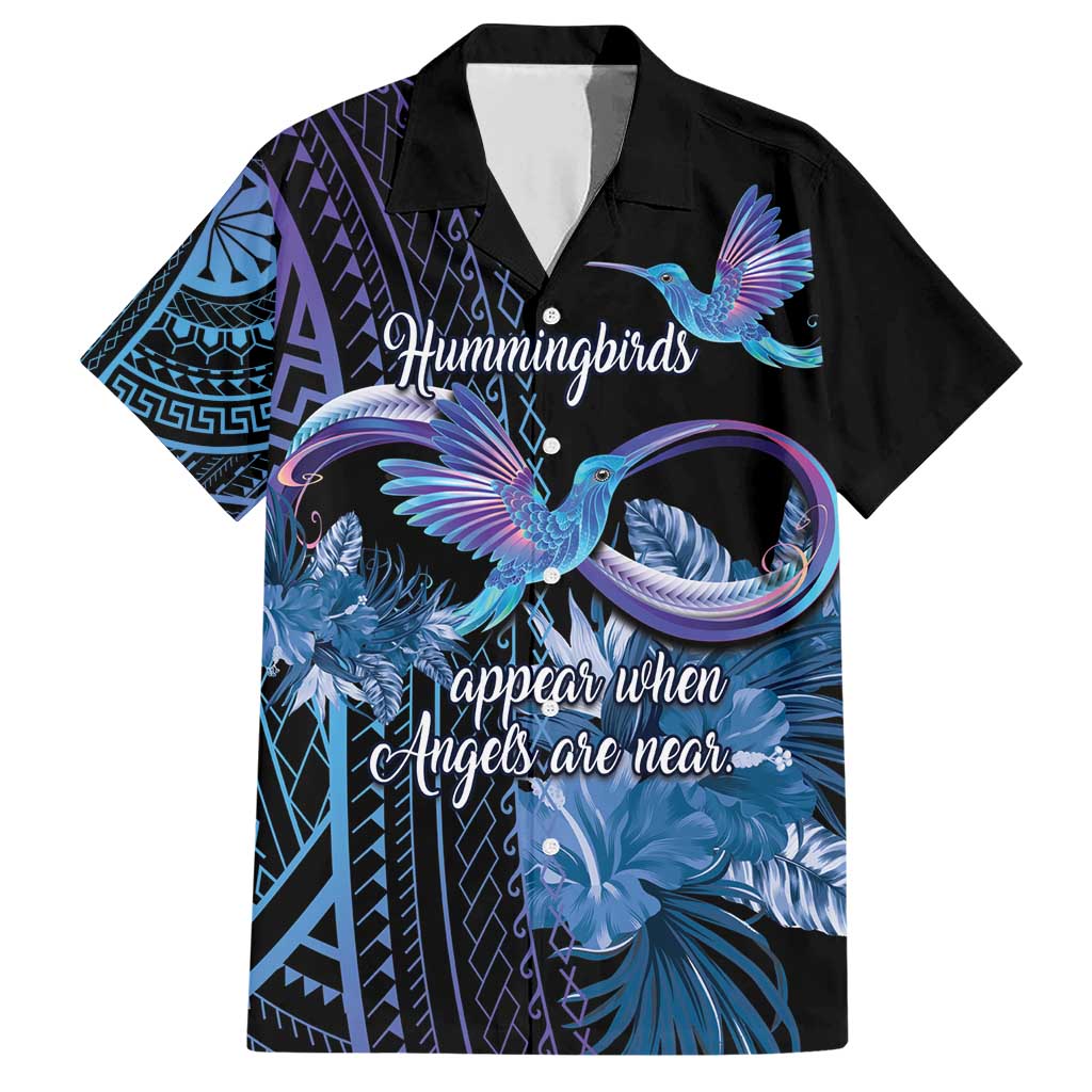 Polynesian Memorial Family Matching Short Sleeve Bodycon Dress and Hawaiian Shirt Hummingbirds Appear When Angels Are Near LT14 Dad's Shirt - Short Sleeve Black - Polynesian Pride