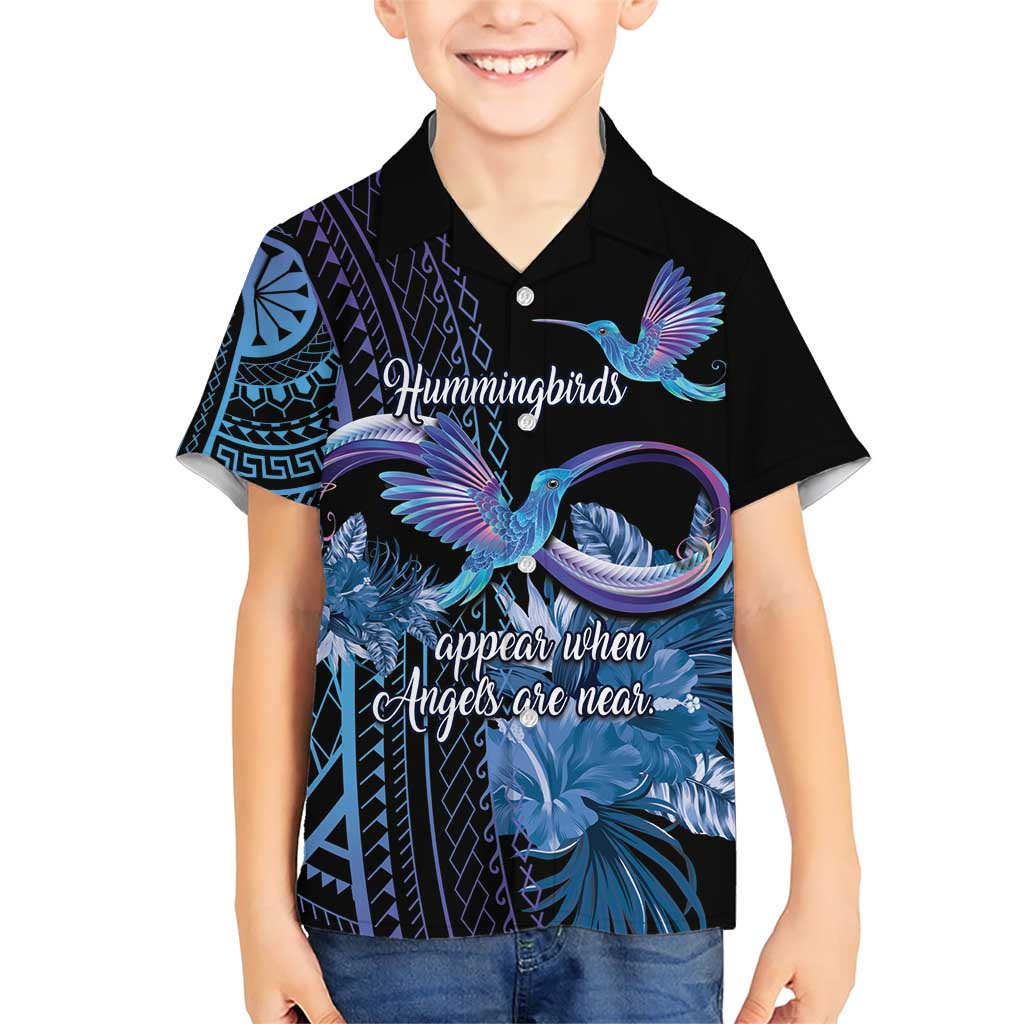 Polynesian Memorial Family Matching Short Sleeve Bodycon Dress and Hawaiian Shirt Hummingbirds Appear When Angels Are Near LT14 Son's Shirt Black - Polynesian Pride