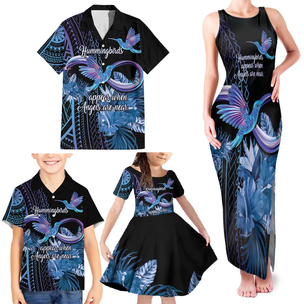Polynesian Memorial Family Matching Tank Maxi Dress and Hawaiian Shirt Hummingbirds Appear When Angels Are Near LT14