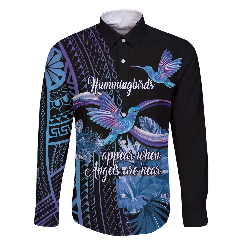 Polynesian Memorial Family Matching Tank Maxi Dress and Hawaiian Shirt Hummingbirds Appear When Angels Are Near LT14 Dad's Shirt - Long Sleeve Black - Polynesian Pride