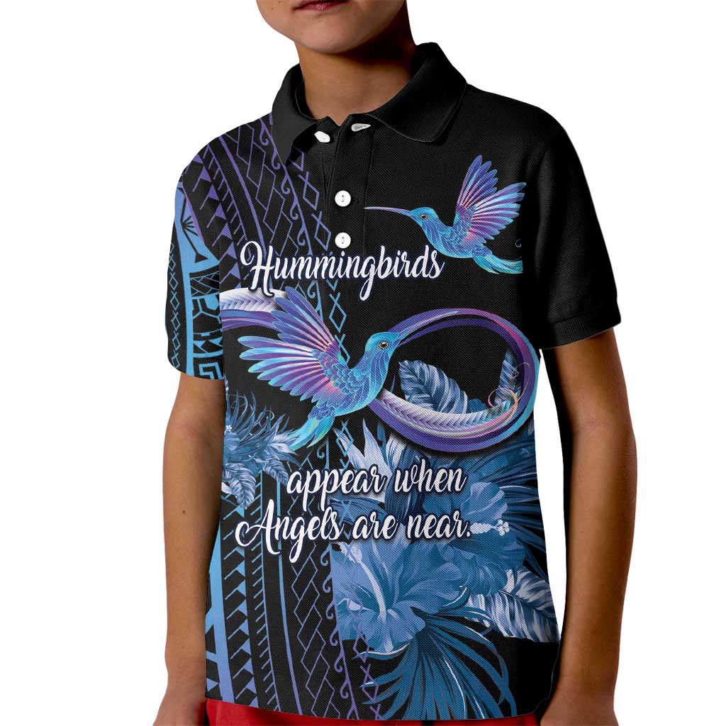 Polynesian Memorial Kid Polo Shirt Hummingbirds Appear When Angels Are Near LT14