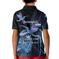 Polynesian Memorial Kid Polo Shirt Hummingbirds Appear When Angels Are Near LT14
