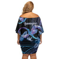Polynesian Memorial Off Shoulder Short Dress Hummingbirds Appear When Angels Are Near LT14