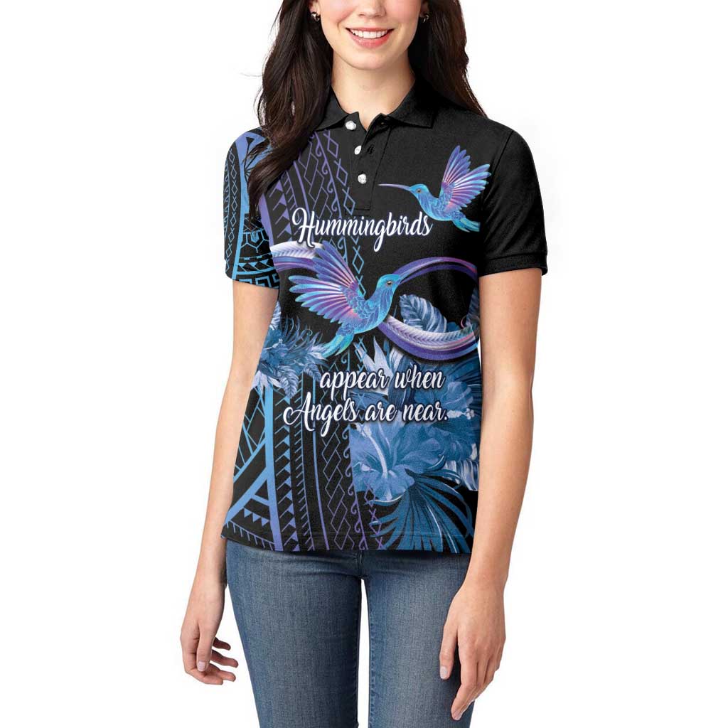 Polynesian Memorial Women Polo Shirt Hummingbirds Appear When Angels Are Near LT14