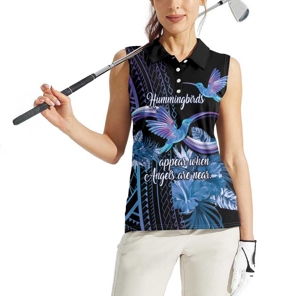 Polynesian Memorial Women Sleeveless Polo Shirt Hummingbirds Appear When Angels Are Near LT14