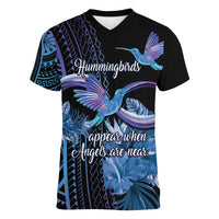 Polynesian Memorial Women V-Neck T-Shirt Hummingbirds Appear When Angels Are Near LT14