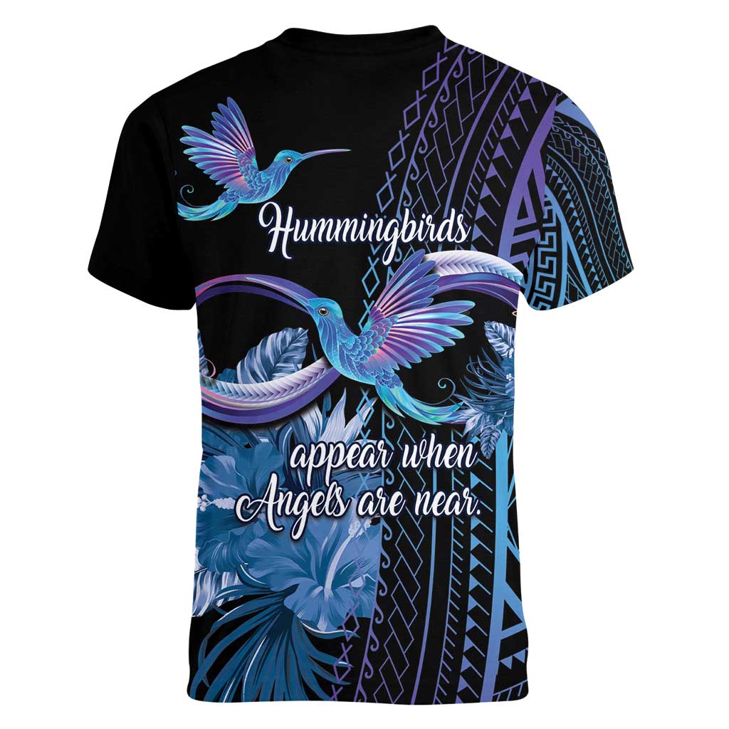 Polynesian Memorial Women V-Neck T-Shirt Hummingbirds Appear When Angels Are Near LT14