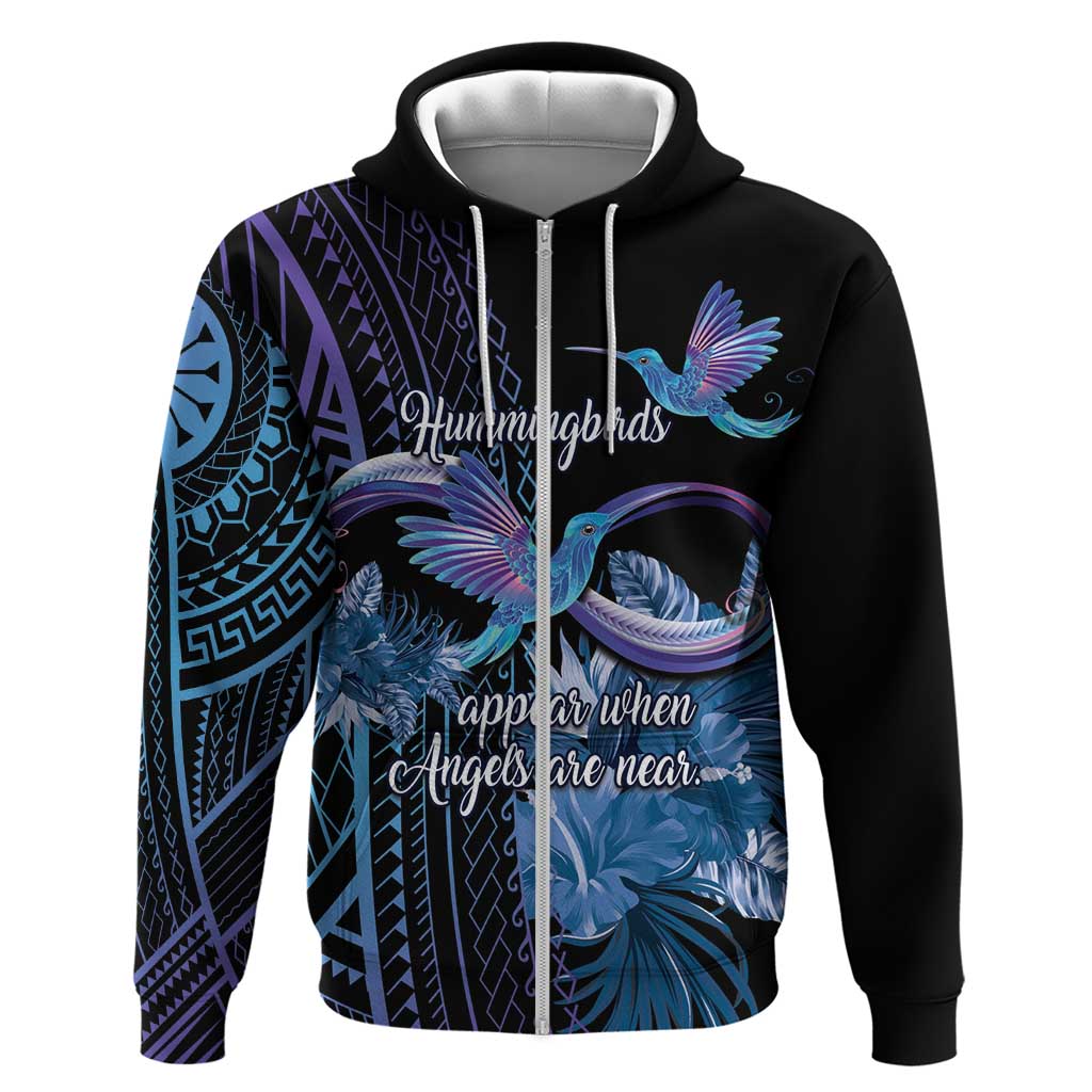 Polynesian Memorial Zip Hoodie Hummingbirds Appear When Angels Are Near LT14 Zip Hoodie Black - Polynesian Pride