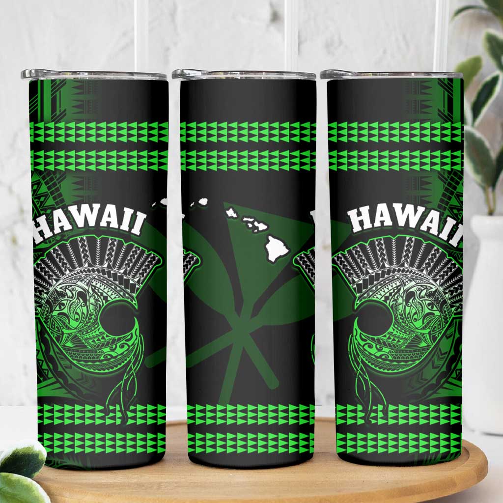 Hawaii Skinny Tumbler Kakau Warrior Helmet Gradient Green Polynesian