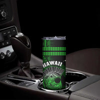 Hawaii Skinny Tumbler Kakau Warrior Helmet Gradient Green Polynesian