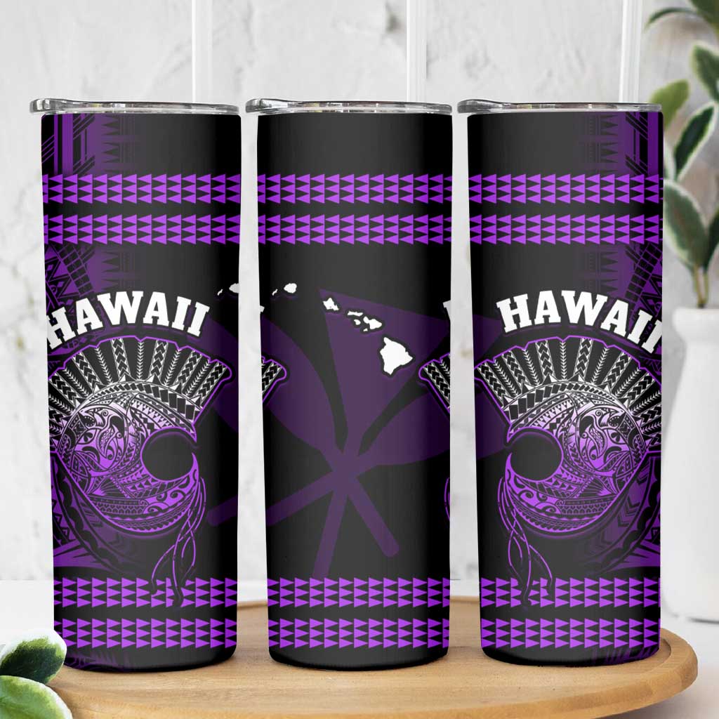 Hawaii Skinny Tumbler Kakau Warrior Helmet Gradient Purple Polynesian
