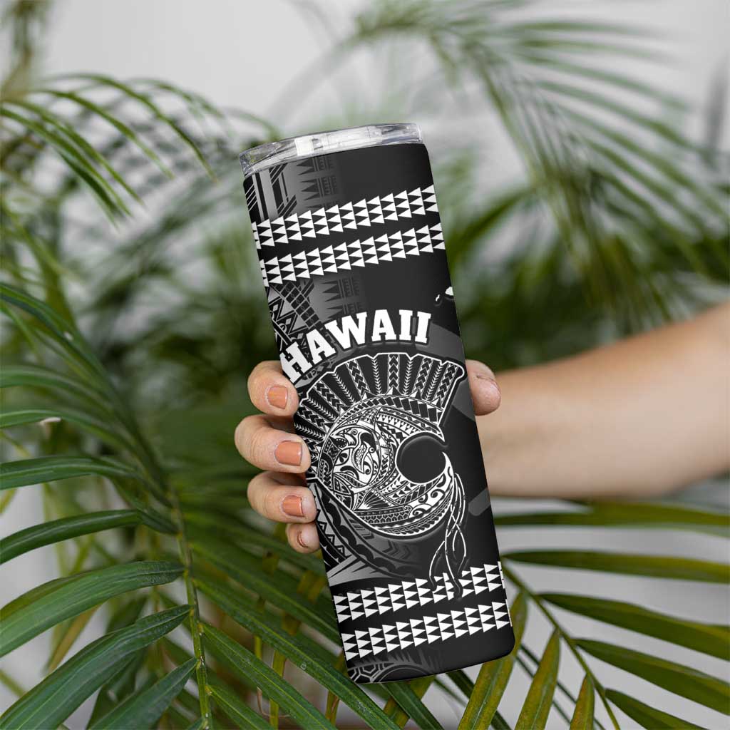 Hawaii Skinny Tumbler Kakau Warrior Helmet Gradient Black Polynesian