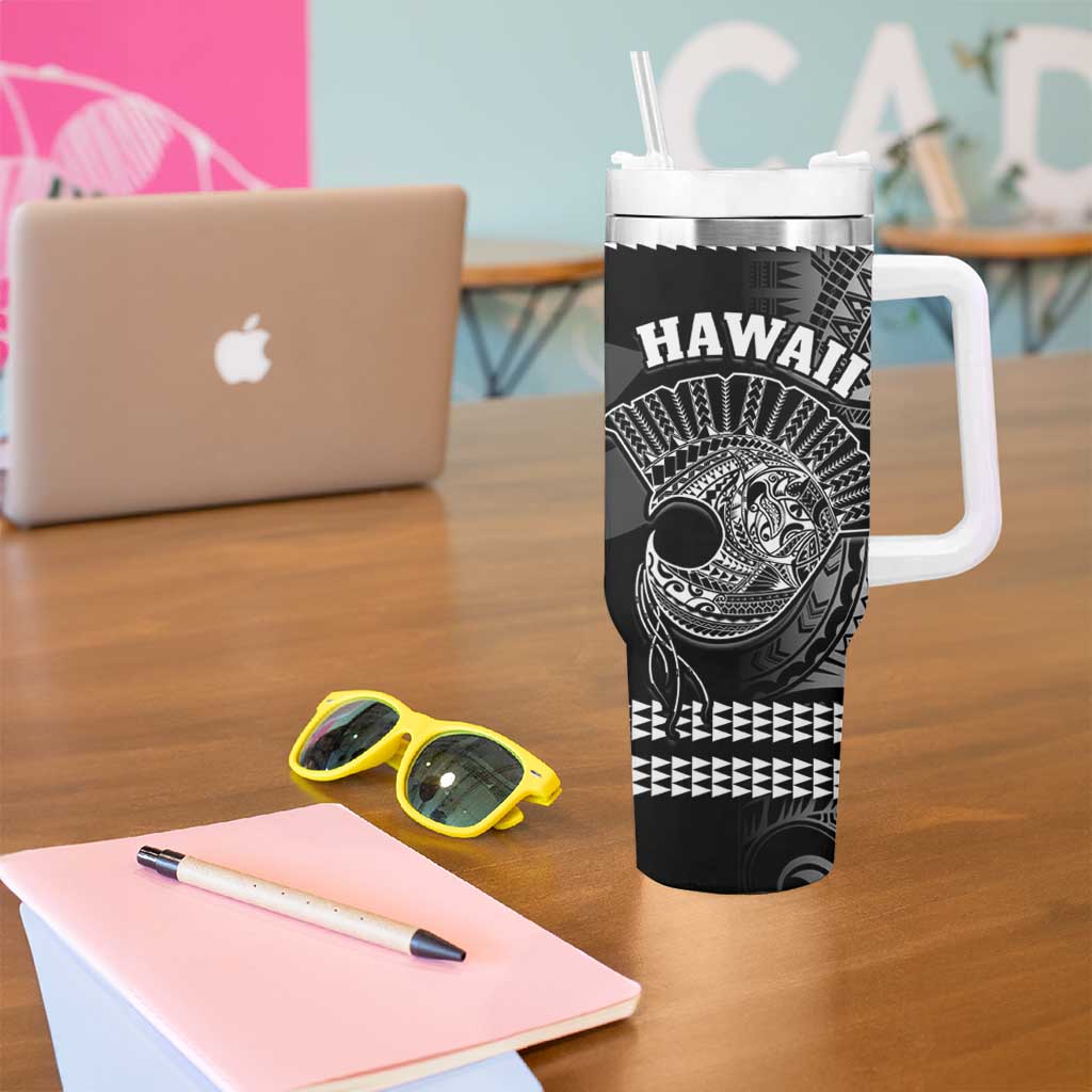Hawaii Tumbler With Handle Kakau Warrior Helmet Gradient Black Polynesian