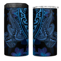 Blue Polynesia Shark Tattoo 4 in 1 Can Cooler Tumbler With Polynesian Plumeria