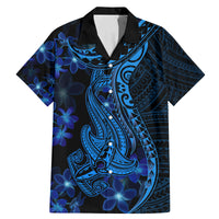 Blue Polynesia Shark Tattoo Family Matching Mermaid Dress and Hawaiian Shirt With Polynesian Plumeria LT14 Dad's Shirt - Short Sleeve Blue - Polynesian Pride