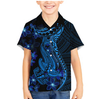 Blue Polynesia Shark Tattoo Family Matching Mermaid Dress and Hawaiian Shirt With Polynesian Plumeria LT14 Son's Shirt Blue - Polynesian Pride