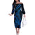 Blue Polynesia Shark Tattoo Family Matching Off Shoulder Long Sleeve Dress and Hawaiian Shirt With Polynesian Plumeria LT14 Mom's Dress Blue - Polynesian Pride