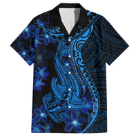 Blue Polynesia Shark Tattoo Family Matching Off Shoulder Maxi Dress and Hawaiian Shirt With Polynesian Plumeria LT14 Dad's Shirt - Short Sleeve Blue - Polynesian Pride