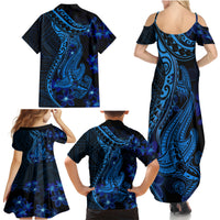 Blue Polynesia Shark Tattoo Family Matching Summer Maxi Dress and Hawaiian Shirt With Polynesian Plumeria LT14 - Polynesian Pride