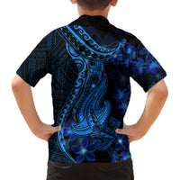 Blue Polynesia Shark Tattoo Family Matching Tank Maxi Dress and Hawaiian Shirt With Polynesian Plumeria LT14 - Polynesian Pride