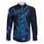 Blue Polynesia Shark Tattoo Family Matching Tank Maxi Dress and Hawaiian Shirt With Polynesian Plumeria LT14 Dad's Shirt - Long Sleeve Blue - Polynesian Pride