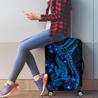 Blue Polynesia Shark Tattoo Luggage Cover With Polynesian Plumeria LT14 - Polynesian Pride