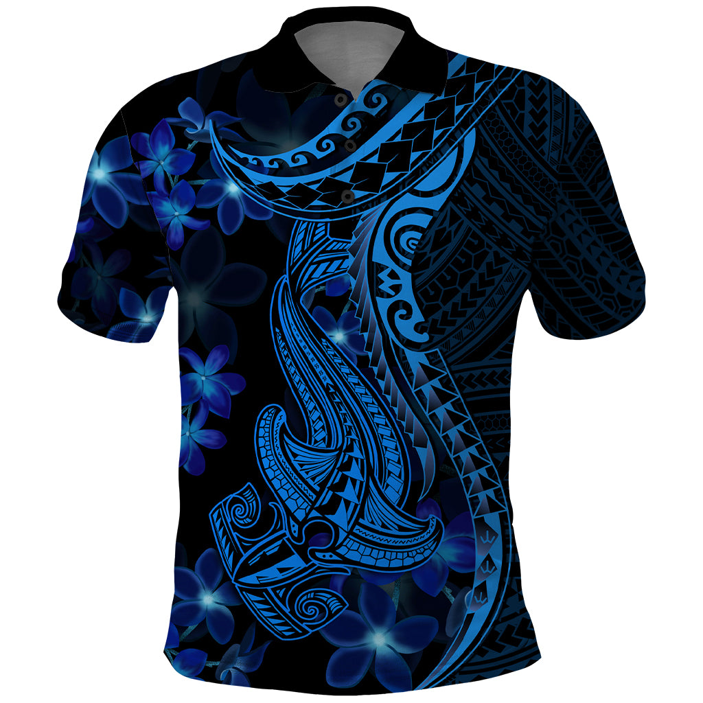 Blue Polynesia Shark Tattoo Polo Shirt With Polynesian Plumeria LT14 Blue - Polynesian Pride