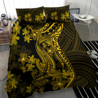 Gold Polynesia Shark Tattoo Bedding Set With Polynesian Plumeria LT14 - Polynesian Pride