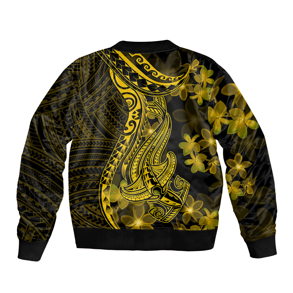 Gold Polynesia Shark Tattoo Bomber Jacket With Polynesian Plumeria LT14 - Polynesian Pride