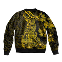 Gold Polynesia Shark Tattoo Bomber Jacket With Polynesian Plumeria LT14 - Polynesian Pride