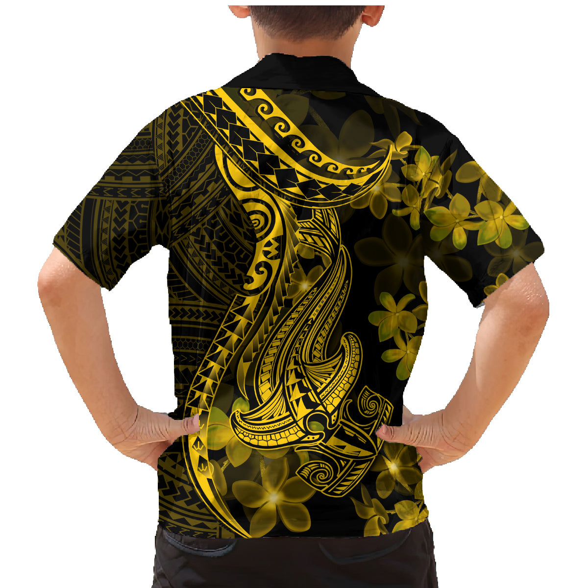 Gold Polynesia Shark Tattoo Family Matching Mermaid Dress and Hawaiian Shirt With Polynesian Plumeria LT14 - Polynesian Pride