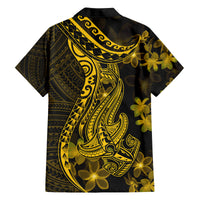 Gold Polynesia Shark Tattoo Family Matching Tank Maxi Dress and Hawaiian Shirt With Polynesian Plumeria LT14 - Polynesian Pride